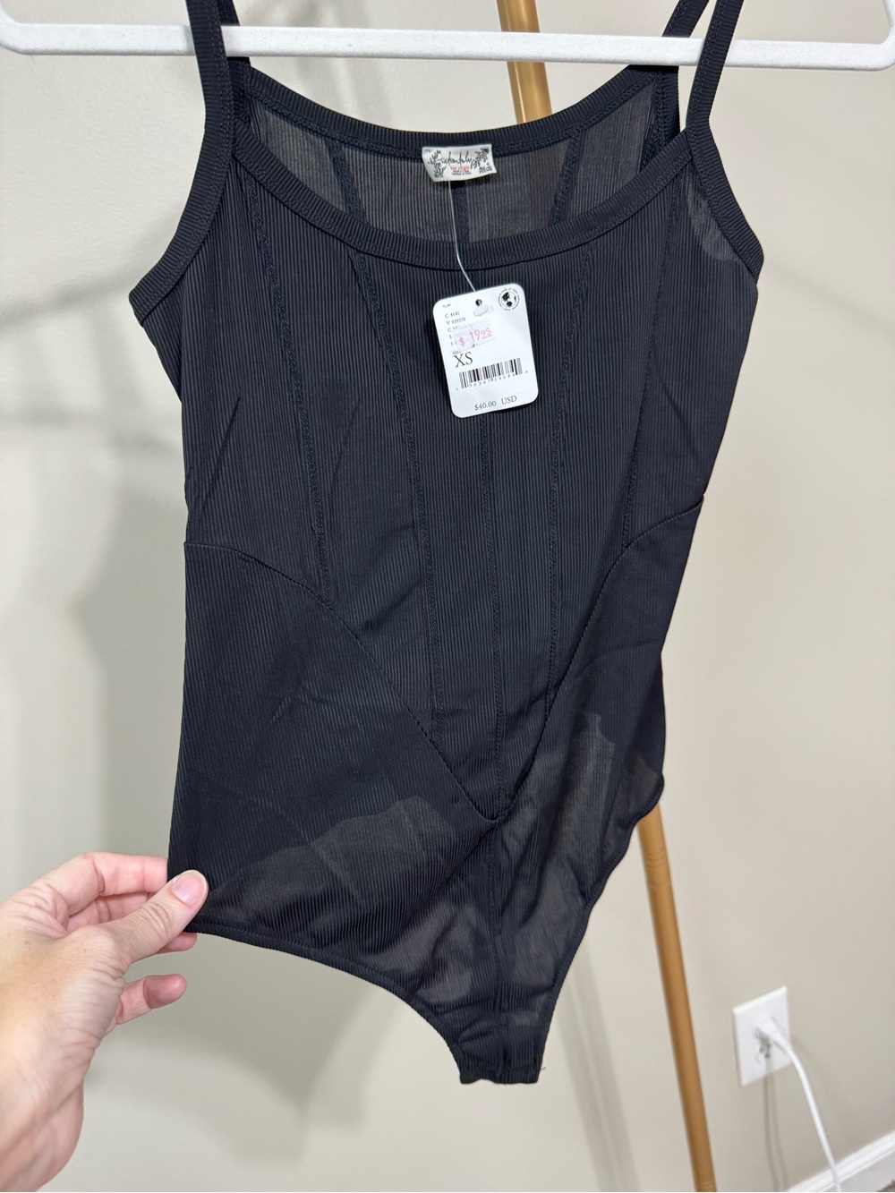Free People Intimately black thong bodysuit, NWT, XS